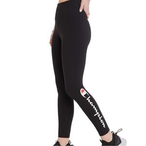 Champion 7/8 Length Black Leggings with White Logo